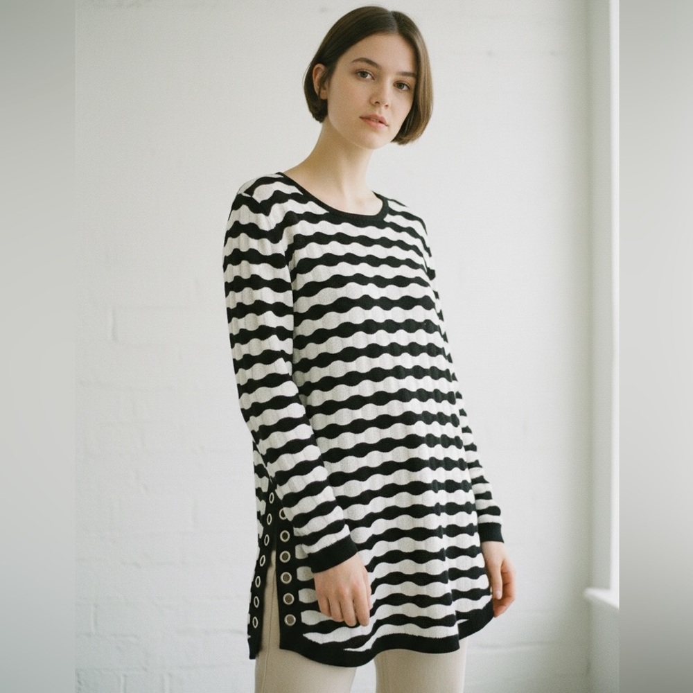 KATHERINE BARCLAY Montreal Black & White Striped Top, Women's M, NWOT